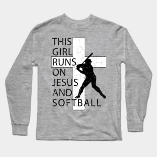 This Kid Runs on Jesus and Softball Christian Cross Long Sleeve T-Shirt